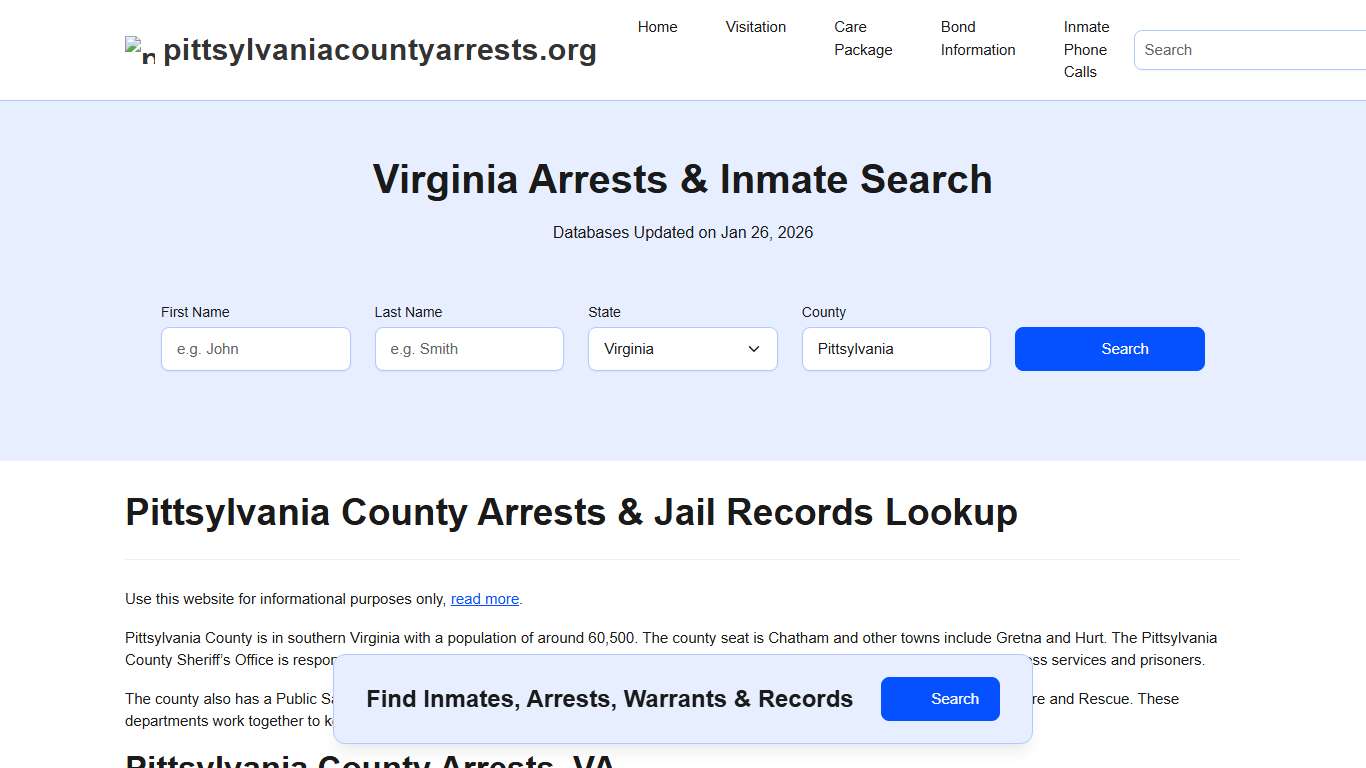 Pittsylvania County, VA Arrests, Warrants, Police Records Search